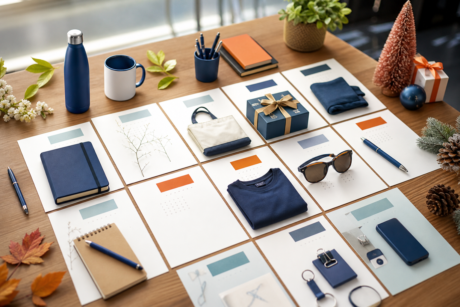 Calendrier annuel d’objets publicitaires personnalisés pour CSE et PME avec goodies, textiles et coffrets cadeaux