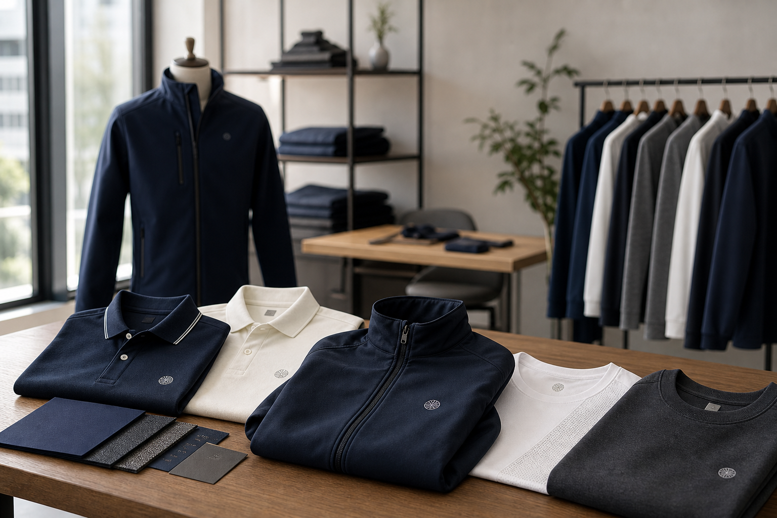 Sélection de textiles personnalisés haut de gamme avec polo brodé, veste softshell et t-shirt technique